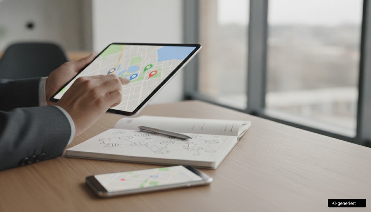 Ein Smartphone zeigt ein Google Unternehmensprofil mit frischen Inhalten und aktuellen Google Beiträgen, die die lokale Sichtbarkeit in Österreich verbessern.